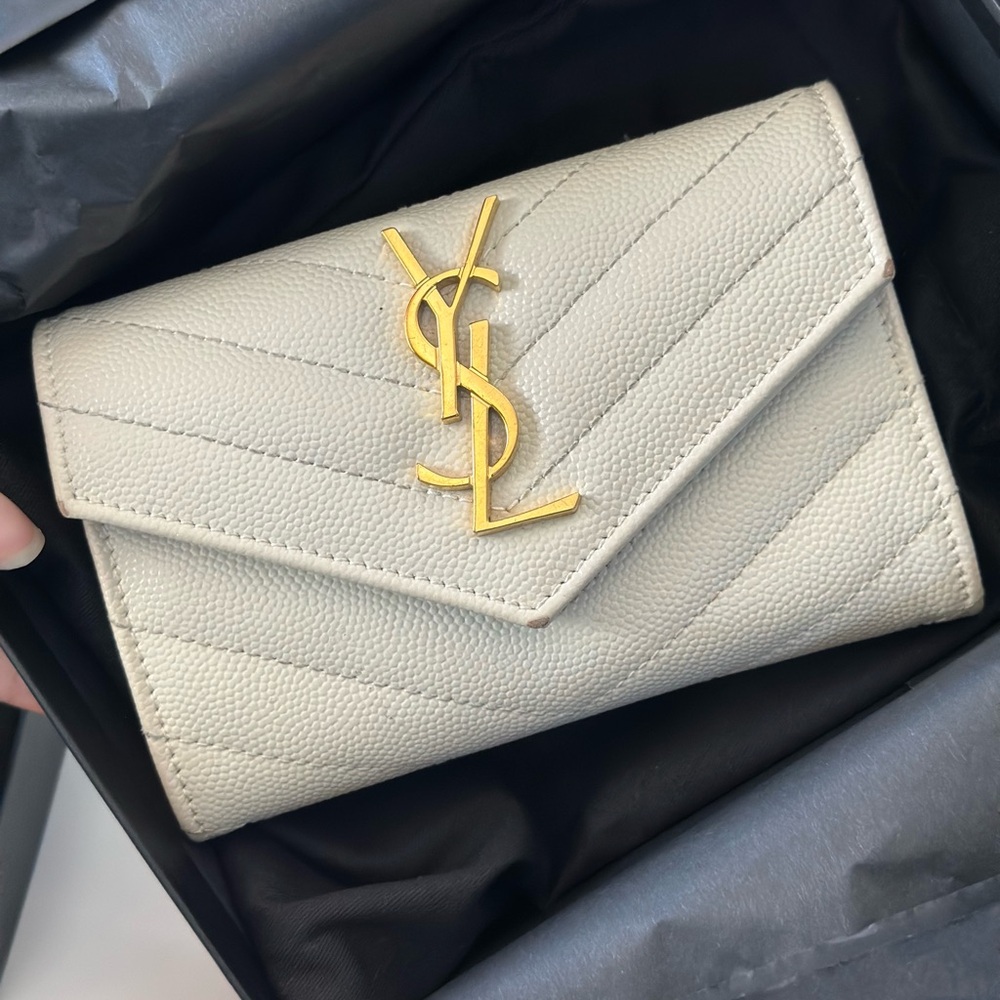 Saint Laurent Ivory Chevron Clutch